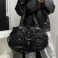 Ladies' fashionable retro spicy girl motorcycle handbag, large capacity washed vegan leather shoulder bag
