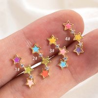 20G Hypoallergenic Surgical Stainless Steel Earring Ear Stud with Colorful Acrylic Stars Cartilage Piercing Jewelry for Women