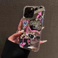 Cool Sunglasses Cat Mirror Acrylic Soft Phone Case For Samsung Galaxy S25 S24 S23 S22 Ultra Plus FE A06 A14 A23 A36 A52 Cover