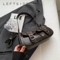 LEFTSIDE Fashion Double Pockets Design PU Leather Shoulder Bag For Women 2025 Tend Female Crossbody Bag Underarm Bags Handbags
