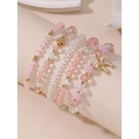 5pcs Cute Butterfly Bead Bracelet Set for Women, Sweet Charm Stacking Bracelets for an Adorable Look