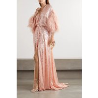 Luxury Sequins Feather Woman Prom Dress For Photoshoot Full Sleeves Wedding Bridal Robes Evening Gown Sleepwear Customized