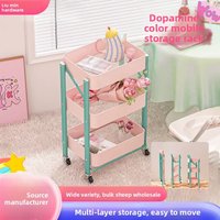 Color Block Folding Rolling Cart, Mobile Snack Storage Shelf, Dopamine Color Steel Utility Cart for Bedroom, Collapsible Toy Org