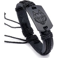 Fashion Vintage Punk Style Men's Leather Bracelet Black Wolf Head Simple Rope Chain Hand Woven Leather Bracelets Accessory
