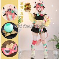 Genshin Impact Varesa Cosplay Costume Skirts Knitted Top Braid Pink Wig Headdress Women Halloween Party Carnival Roleplay Outfit