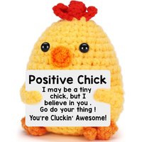 New Crochet Positive Chicken Doll With Emotional Card Home Room Decoration Handmade Wool Knitted Chick Ornament Christmas Gift