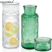 Vintage Glass Water Pitcher Set with Tumbler Bedside Carafe Clear Glass Pitcher Suitable for Juice Tea for Bedroom Bathroom
