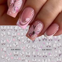 2pcs Butterflies Flowers 3D Nail Art Stickers French Tips Stars Floral Butterfly Nail Decals Cute Decoration For DIY Manicures