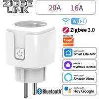 Work With Tuya Smart EU Plug 16A/20A Wifi/Zigbee 3.0 Socket Power Monitor Timing Remote Control Voice Control Alexa Google Home