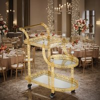 Hotel Dining Cart Metal Handcart Party 3-layer Golden Wedding Dining Liquor Trolley