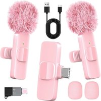 Portable K9 Wireless Microphone Pink Lavalier Microphone with Noise Reduction for iPhone Android for Vlog Video Recording