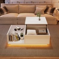 Lift Up Coffee Table Hidden Storage,High Gloss Centre Table with LED,Lifting Sofa Side Table,Space-saving End TableTea Table