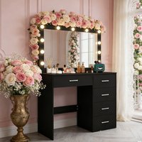 Teousev White Vanity Set, 11 LED Lighted Large Mirror, 7 Drawers, 3 Color Dimmable, Easy Assembly Dressing Table