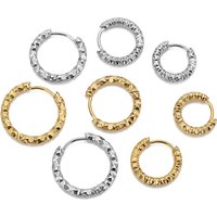 6pcs 8/10/12/14mm Stainless Steel Round Embossing Ear Rings Hoop Earrings for Women Female Girls Korea Fashion Jewelry Supplies