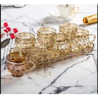Glass Cup with Handle Water 6-piece Set Tray Milk Mug Juice Tea Home Afternoon Utensils Teaware Sets