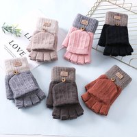 Fashion women fingerless winter gloves with finger protect cover solid unsex men women student warm gloves