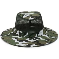 Fishing UV Protection Camouflage Mesh Bucket Hats Wide Brim Beach Hat Breathable Hunting Climbing Hiking Hat Outdoor Men Sun Hat