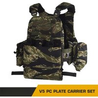Tactical V5 PC Plate Carrier Set Ferro Style Hunting Plate Carrier Tiger with Elastic Waistband Triple Mag Pouch Airsoft Gear