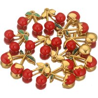 5pcs Stainless Steel Red Cherry Charm Enamel for DIY Necklace Earring Jewelry Making Accessories Materials Bulk Wholesale Craft