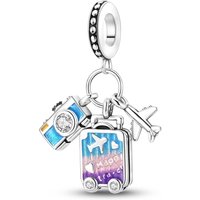 925 Sterling Silver Camera Luggage Airplane Travel Charm Dangle Bead Fit Bracelets Wanderlust Vacation Women Jewelry Gift