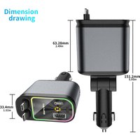 4in1 Car Charger USB C Cable With Roof Starlight Car Cigarette Lighter Adapter USB Type-C Retractable For IPhone Huawei Samsung
