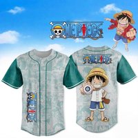 Summer Hot Selling Anime One Piece Luffy Joint Baseball Green Shirt T-shirt Adult and Children Fashion Sports and Leisure Shirt