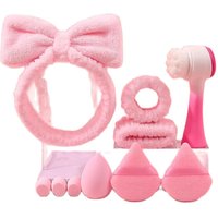 12 pieces of soft facial wash brushes, moisture-proof and water-absorbing bow hair band wrist guards, makeup sponge powder puff