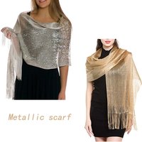 Sparkling Metallic Scarf Women Evening Dress Shawl Tassel Gold Silver Shiny Party Shawls Bridal Bridesmaid Wedding Boleros Wraps