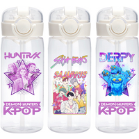 KPOP 400ML/600ML School plastic Transparent Straw drinking bottle for Demon Hunters Water Cup birthday gift