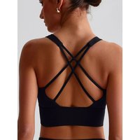High Impact Solid Color Cross Back Hollow Shoulder Straps Gym Yoga Underwear Tight Women Fitness sport Bra Top Push Up With pad