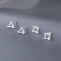 Real 925 Sterling Silver Geometric Hollow Square Stud Earrings for Charm Women Minimalist Trendy Fine Jewelry Accessories