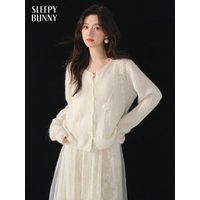 Women Wool Knitted Cardigan Dimensional Hand Crocheted Round Neck Long Sleeve Sweater for Lady Spring Elegant Casual Fashion Top