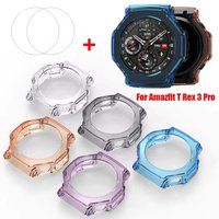 For Amazfit T-Rex 3 Pro 48mm Case Cover 2 in 1 Protective Shell Bumper For Amazfit T REX 3 Screen Protector Tempered Glass Film