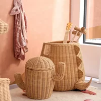 Ins Rattan Weaving Dirty Clothes Basket Multifunctional Storage Basket Dinosaur Shaped Organizer Boxes Home Decor Laundry Basket