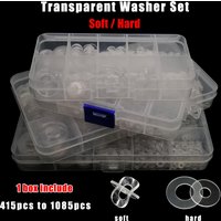 415/1085pc M2 M2.5 M3 M4 M5 M6 M8 M10 M12 Plastic PVC Transparent Clear Flat Washer Insulated Gasket Ring Assortment Kit Set Box
