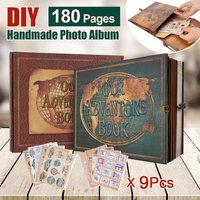 Our Adventure Book Scrapbook Photo Album 90 sheets Retro Embossed Letter Leather Cover&Kraft paper DIY Travel Diary Memory Book