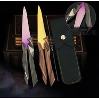Brand New 22cm Foldable Zinc Alloy Butterfly Knife with Leather Sheath, Blunt Blade Cosplay Prop Training Tool Accessory Decor