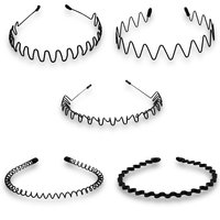 Unisex Metal Headbands, Black Elastic Non-Slip Hair Hoop, Simple Fashion Hair Accessories for Men Women Wavy Hair