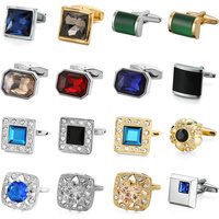 Luxury men's French shirt cufflinks square Blue Red Crystal Green Opal cuffs buttons wedding suit accessories jewelry gifts