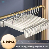 โNon-Slip Plastic Clip Hangers for Pants & Skirts,Heavy-Duty Clothes Hangers with Adjustable Clips (5/10 Packs Available)