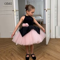 OIMG Black/Pink A Line Flower Girl Dresses High Neck Birthday Wedding Gown Knee Length Party Dress فساتين اطفال Customized