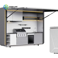 Customized Contemporary Modular Outdoor Prefabricated Kitchen Unit Weatherproof Mobile Garden Cabinets Sink Grill Wooden Houses