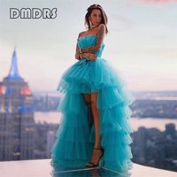 Hi-low Fluffy Tulle Dress For Women Strapless Lace-up Back Custom Made Tiered Evening Dresses Women Party Gown