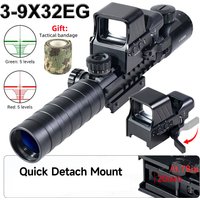 3-9x32EG Scope Red/Green Illuminated 4 Reticle Holographic Red Dot Sight with Laser Rangefinder Tactical Hunting Combo