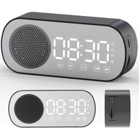 Digital Alarm Clock Bluetooth 5.0 Speaker LED Display Mirror Desk Alarm Clock with FM Radio Support TF Card Play for Home Office