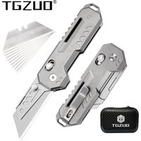 TGZUO Titan-Klappmesser, EDC-Taschenmesser mit Clip, leichtes Box-Cutter-Messer mit 10 Rasierklingen, Outdoor-Cutter