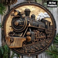 Vintage Steam Locomotive Train Round Metal Sign 2D Flat Retro Industrial Railway Wall Decor For Home Garage