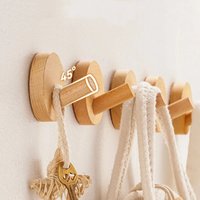 4pcs Beech Walnut Wood Wood Hook Punch Free Simple Design Hanging Hanger Wood Handle Solid Wood Coat Storage Rack
