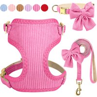 3PCS Dog Collar Harness Leash Set Breathable Dog Harnesses Soft Velvet Puppy Necklace With Bowknot Pet Walking Rope For Dogs Pug