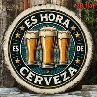 2D Flat, 1pc, Round Spanish Aluminum Sign, "Beer Time" Vintage Decorative Plaque, Beer-themed Decor, Suitable for Decorating